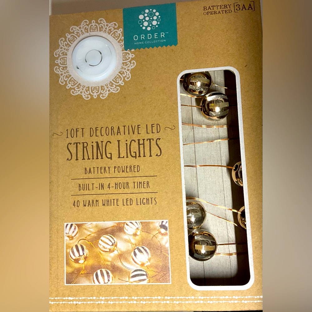 *NIB* Home Collection, 3M Decorative LED String Lights 10 ft. White & Gold- SET!